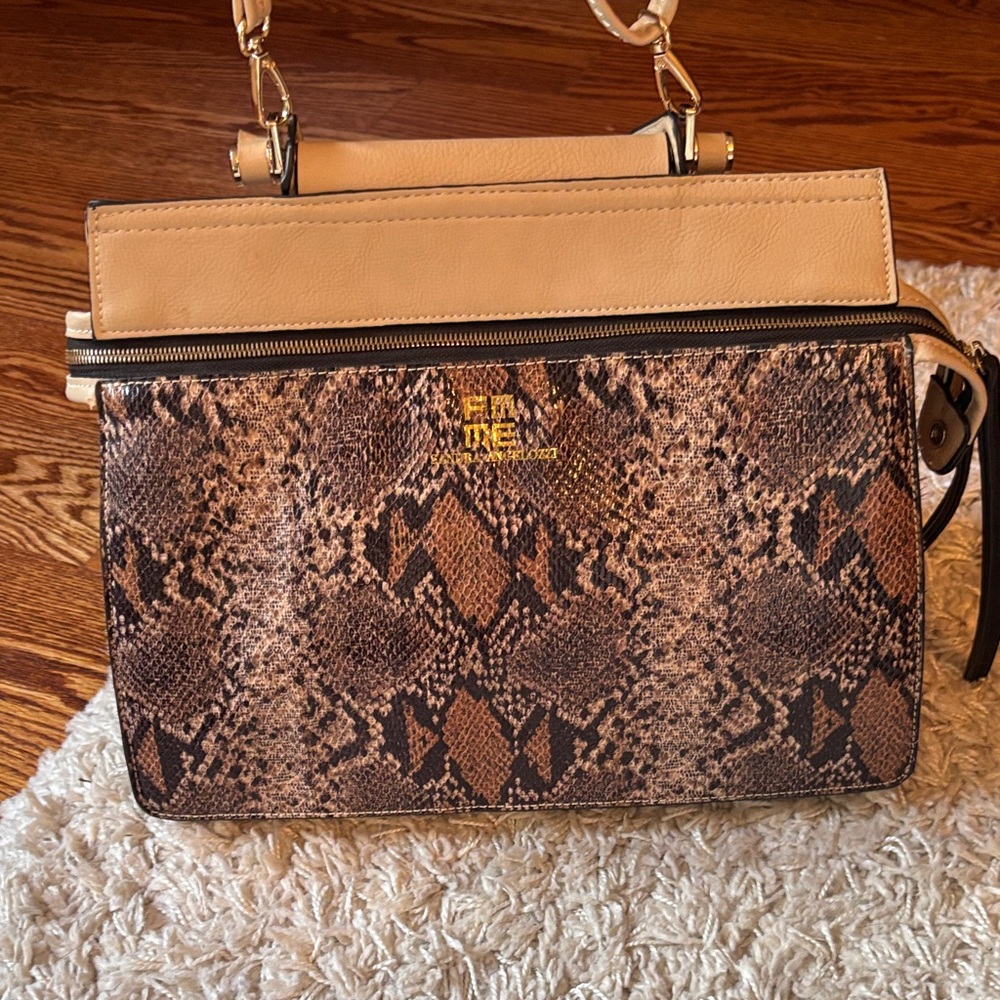 SANDRA ANGELOZZI Snakeskin Patterned Beige Handbag